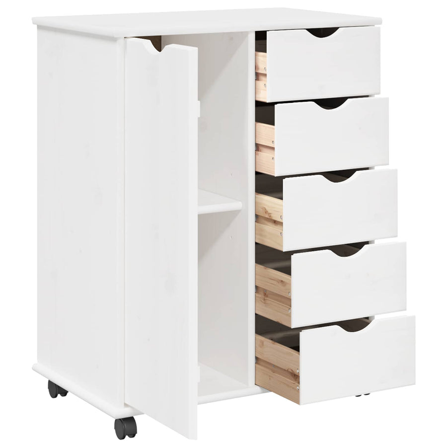 Rolling Kast met wiel Wit 63,5 x 39 x 79 cm Massief Vurenhout
