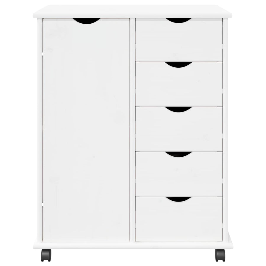 Rolling Kast met wiel Wit 63,5 x 39 x 79 cm Massief Vurenhout