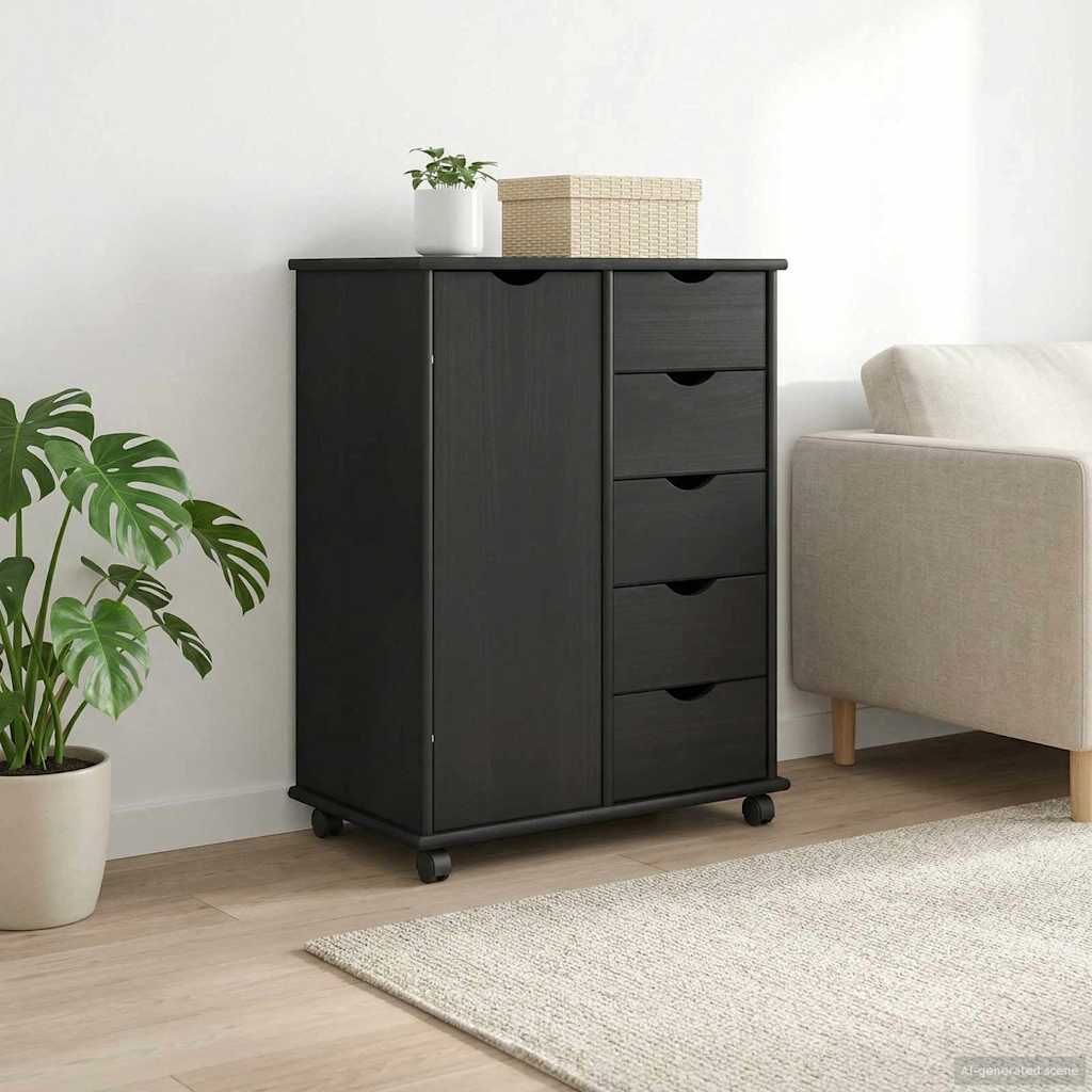 Rolling Kast met wiel Grijs 63,5 x 39 x 79 cm Massief Vurenhout
