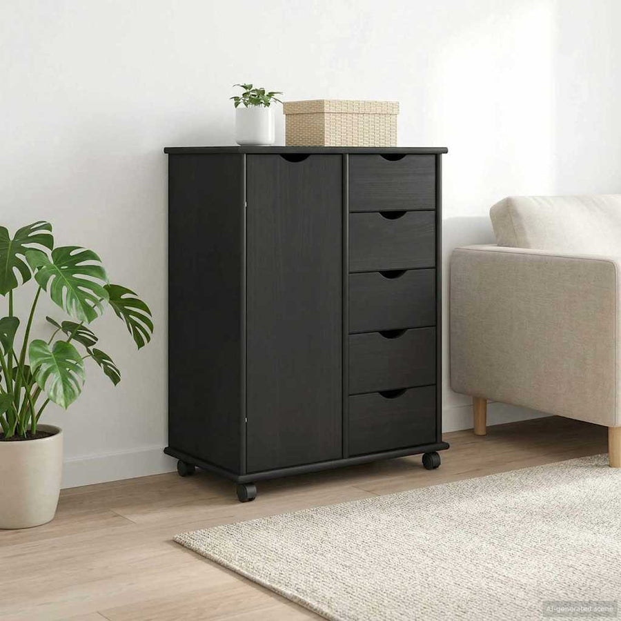 Rolling Kast met wiel Grijs 63,5 x 39 x 79 cm Massief Vurenhout
