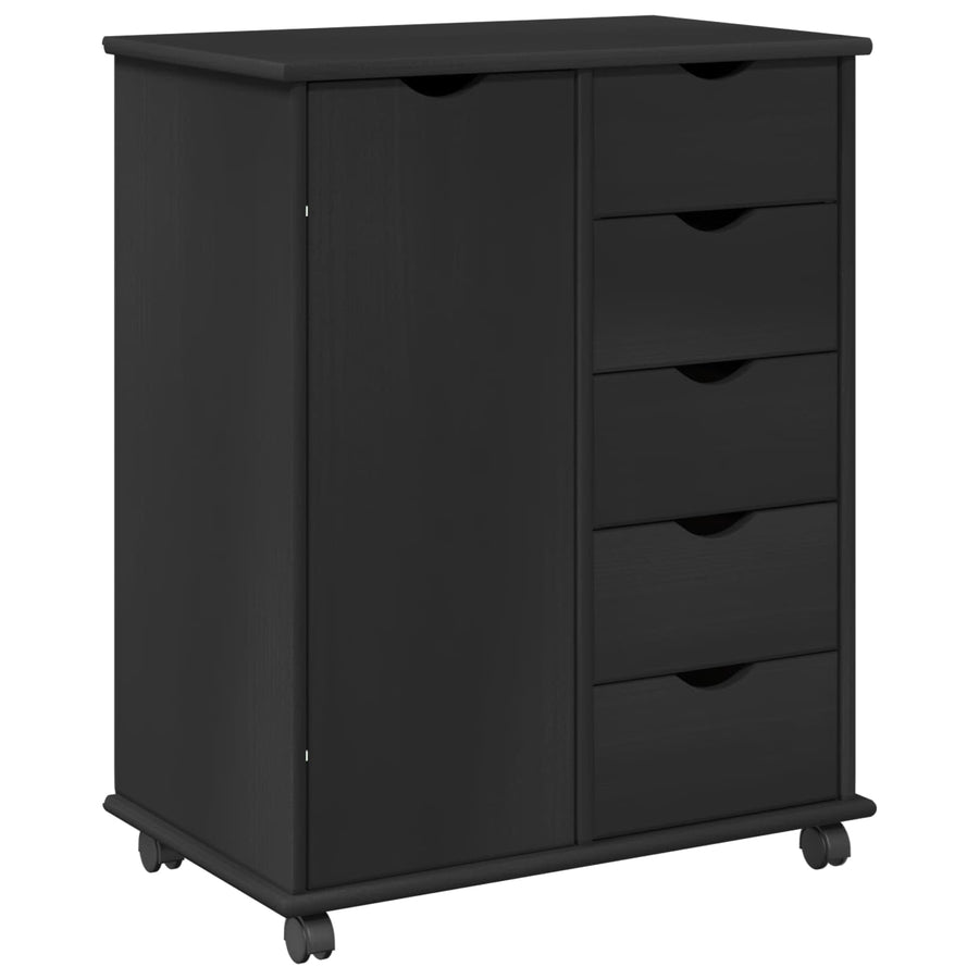 Rolling Kast met wiel Zwart 63,5 x 39 x 79 cm Massief Vurenhout