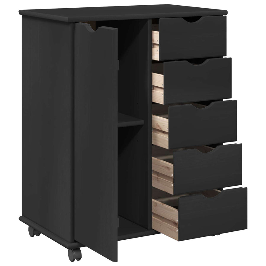 Rolling Kast met wiel Zwart 63,5 x 39 x 79 cm Massief Vurenhout
