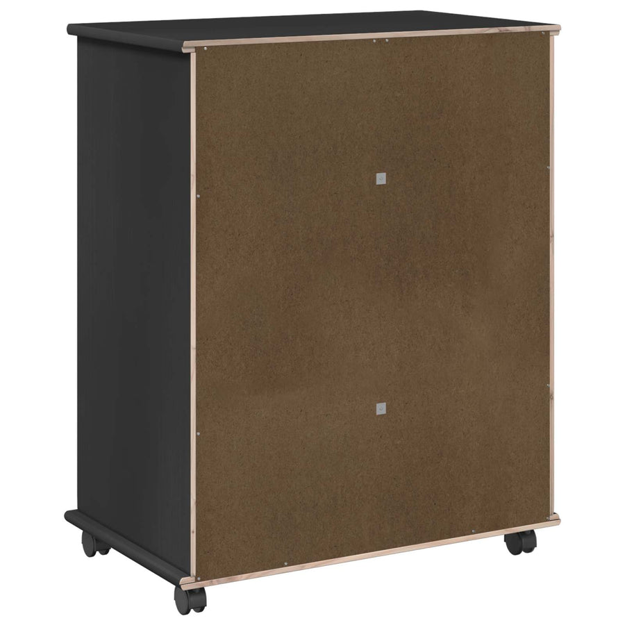 Rolling Kast met wiel Zwart 63,5 x 39 x 79 cm Massief Vurenhout