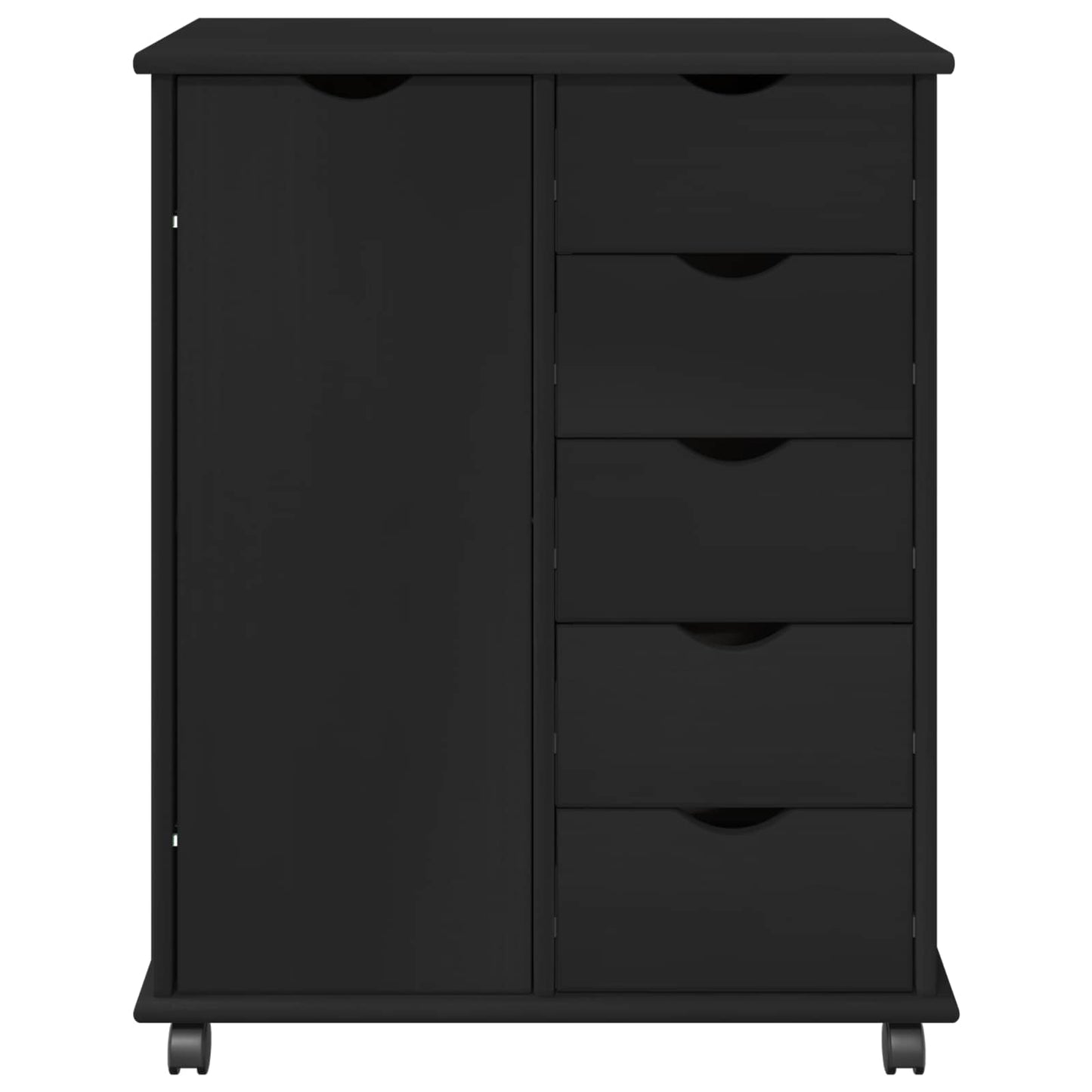 Rolling Kast met wiel Zwart 63,5 x 39 x 79 cm Massief Vurenhout