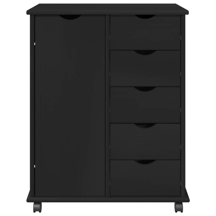 Rolling Kast met wiel Zwart 63,5 x 39 x 79 cm Massief Vurenhout