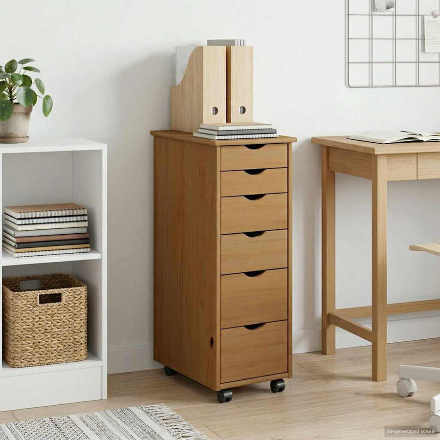 Rolling Kast Honingbruin 34 x 39 x 93,5 cm Massief Vurenhout