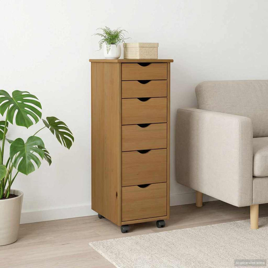 Rolling Kast Honingbruin 34 x 39 x 93,5 cm Massief Vurenhout
