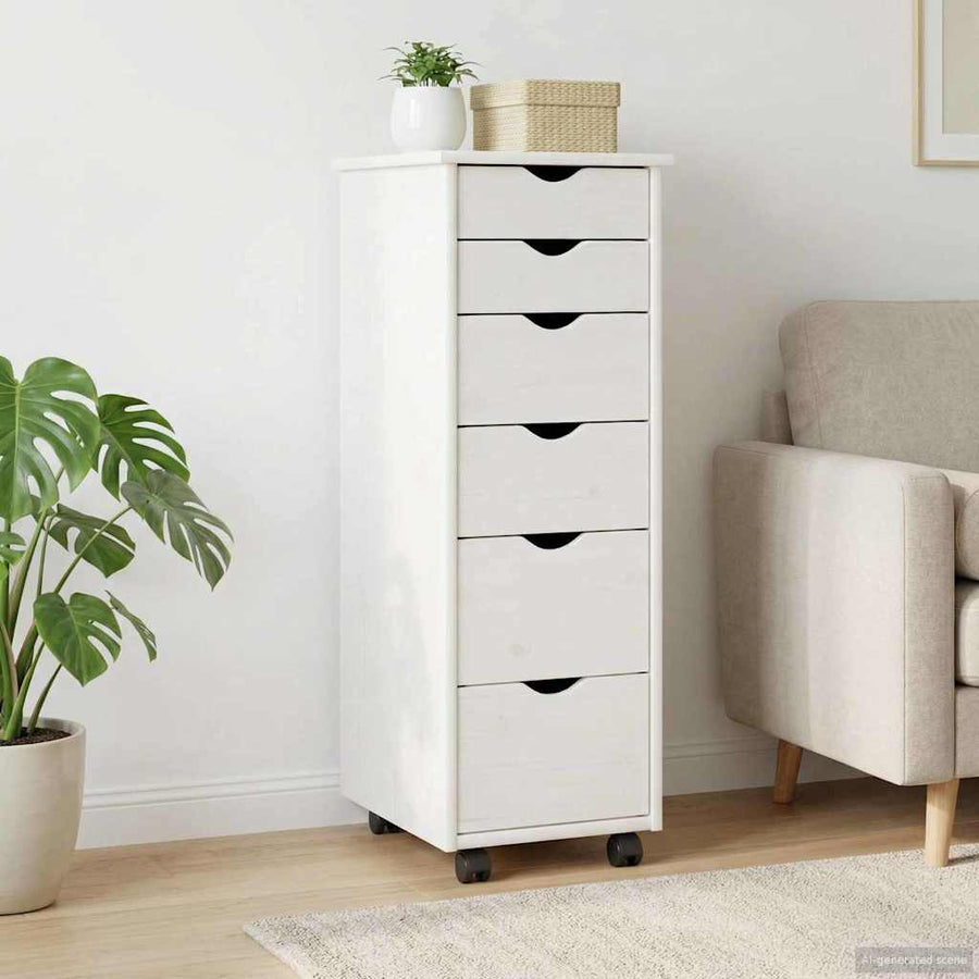 Rolling Kast met wiel Wit 34 x 39 x 93,5 cm Massief Vurenhout
