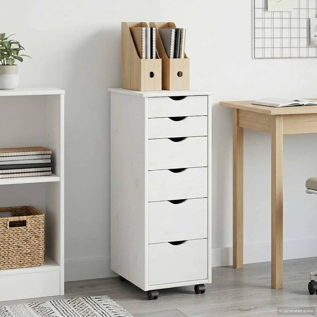 Rolling Kast met wiel Wit 34 x 39 x 93,5 cm Massief Vurenhout