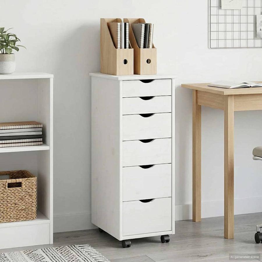 Rolling Kast met wiel Wit 34 x 39 x 93,5 cm Massief Vurenhout
