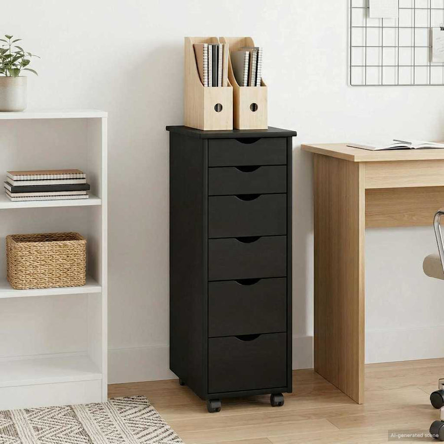 Rolling Kast met wiel Zwart 34 x 39 x 93,5 cm Massief Vurenhout