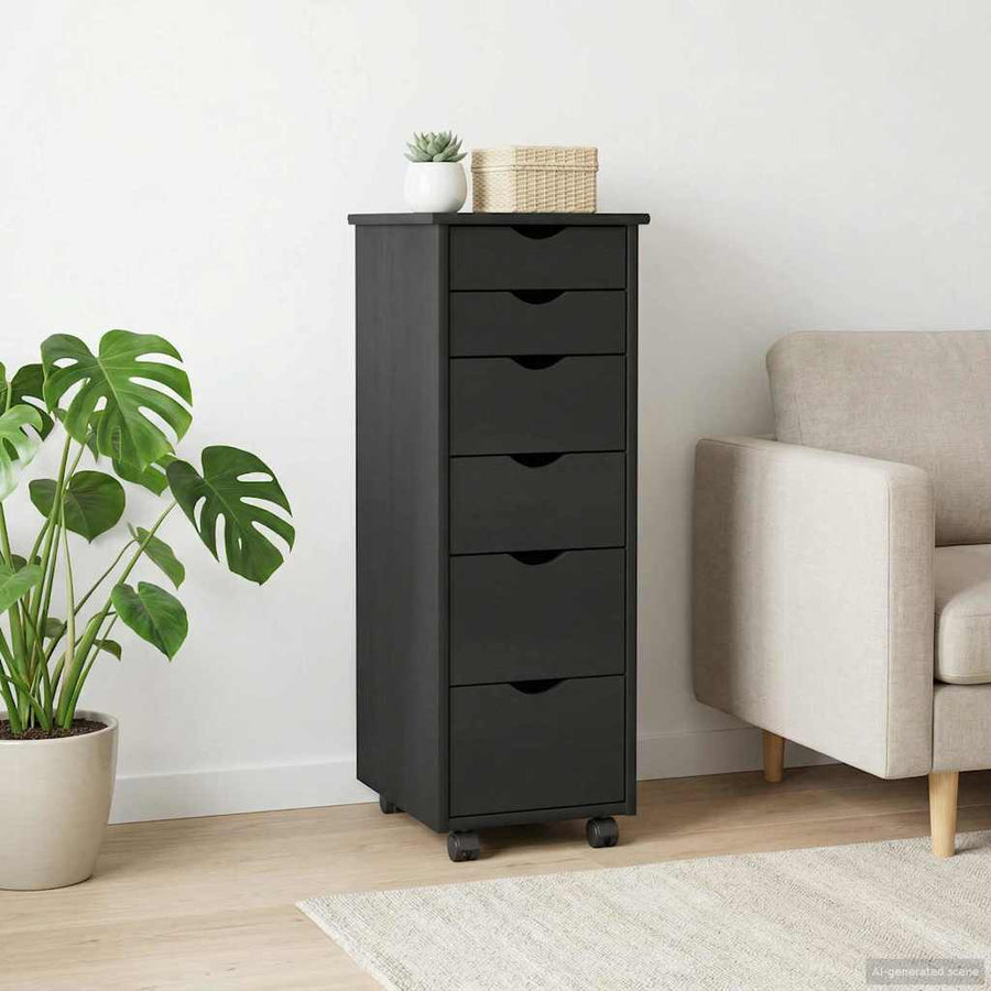 Rolling Kast met wiel Zwart 34 x 39 x 93,5 cm Massief Vurenhout