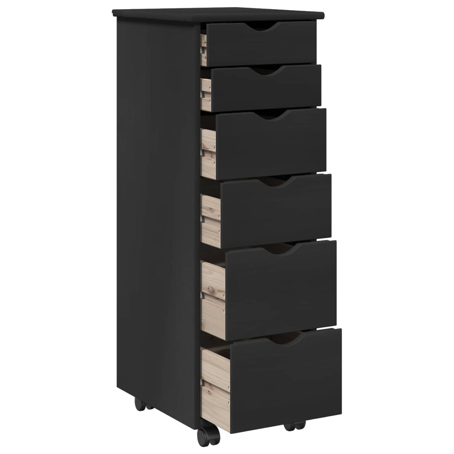 Rolling Kast met wiel Zwart 34 x 39 x 93,5 cm Massief Vurenhout