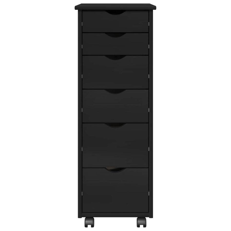 Rolling Kast met wiel Zwart 34 x 39 x 93,5 cm Massief Vurenhout