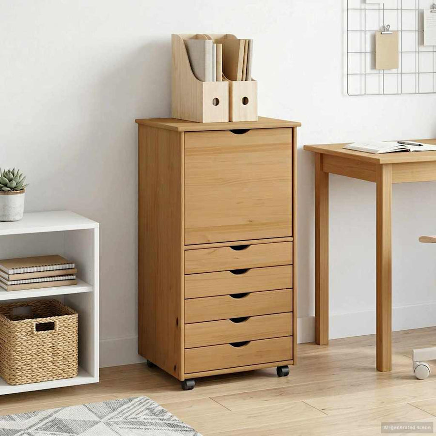 Rolling Kast Honingbruin 53 x 39 x 103 cm Massief Vurenhout