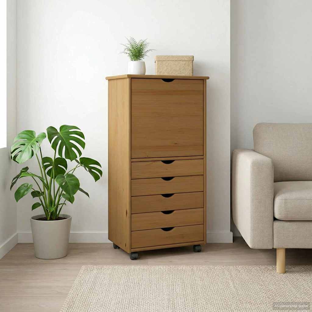 Rolling Kast Honingbruin 53 x 39 x 103 cm Massief Vurenhout
