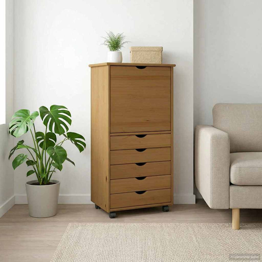 Rolling Kast Honingbruin 53 x 39 x 103 cm Massief Vurenhout