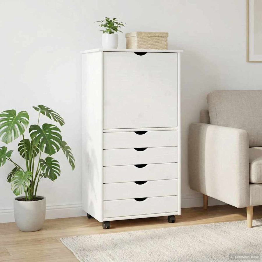 Rolling Kast met wiel Wit 53 x 39 x 103 cm Massief Vurenhout