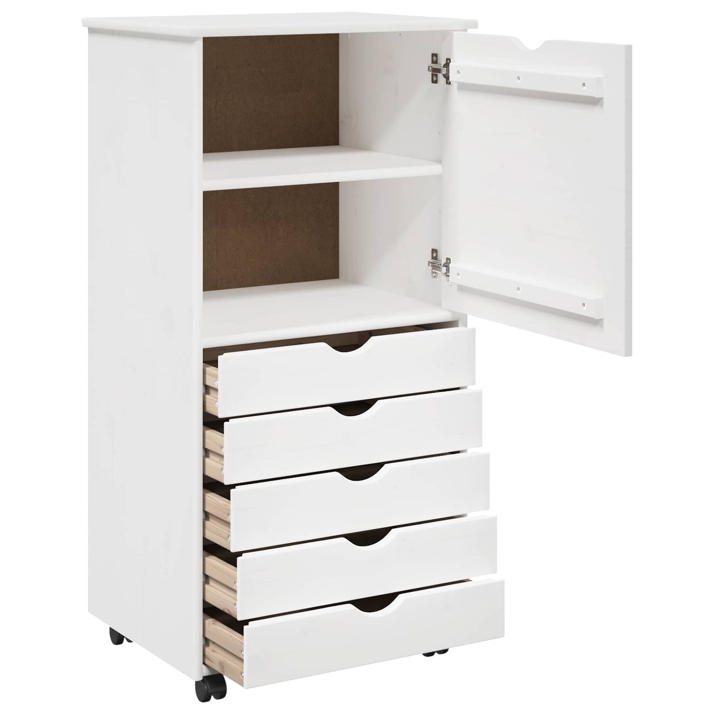 Rolling Kast met wiel Wit 53 x 39 x 103 cm Massief Vurenhout