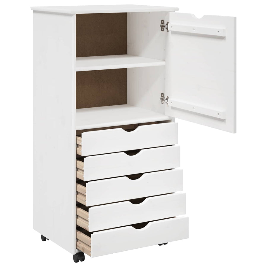 Rolling Kast met wiel Wit 53 x 39 x 103 cm Massief Vurenhout