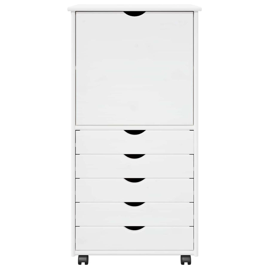Rolling Kast met wiel Wit 53 x 39 x 103 cm Massief Vurenhout