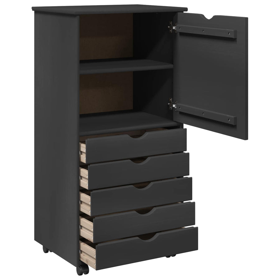 Rolling Kast met wiel Grijs 53 x 39 x 103 cm Massief Vurenhout