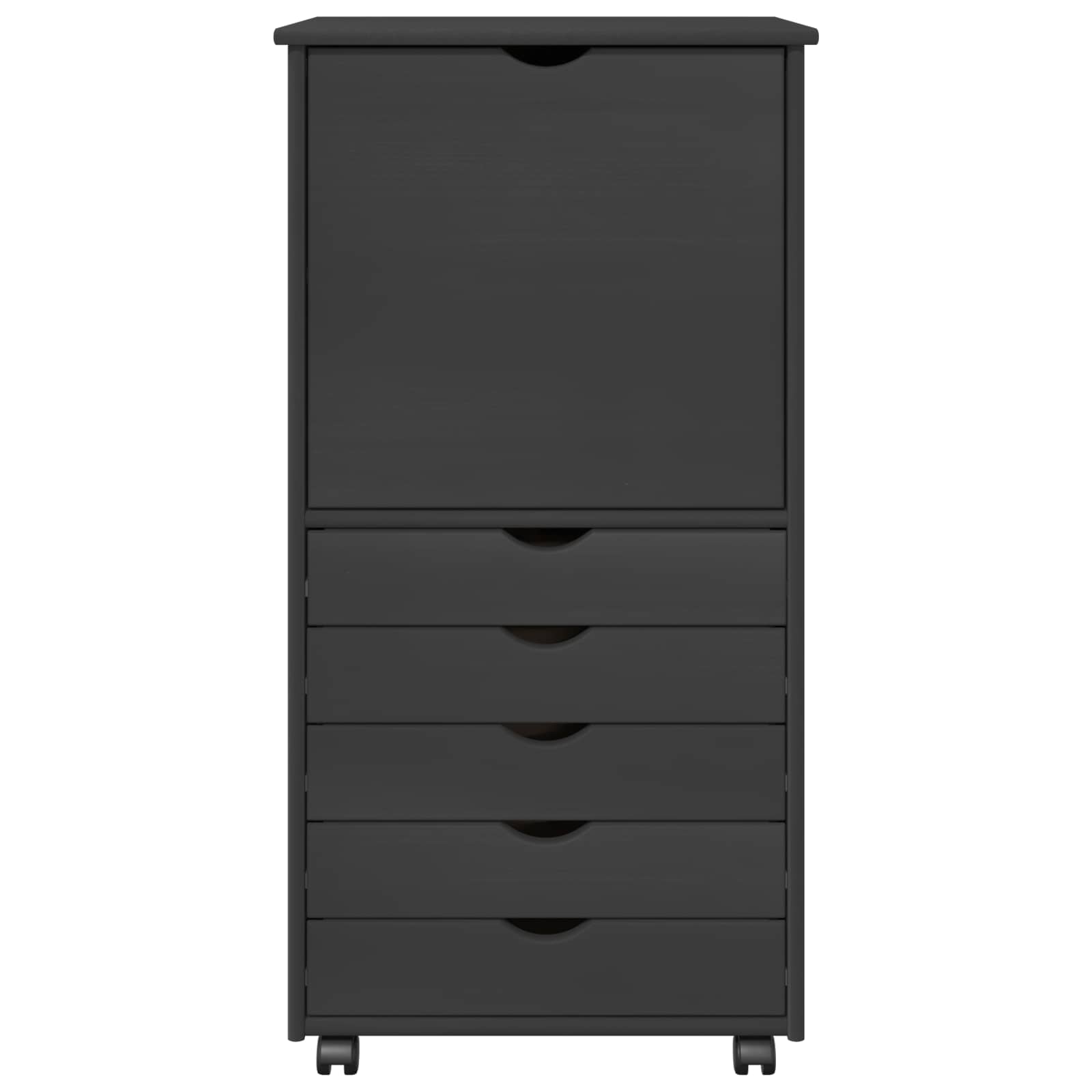 Rolling Kast met wiel Grijs 53 x 39 x 103 cm Massief Vurenhout