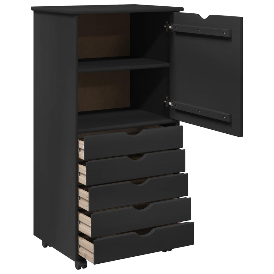 Rolling Kast met wiel Zwart 53 x 39 x 103 cm Massief Vurenhout