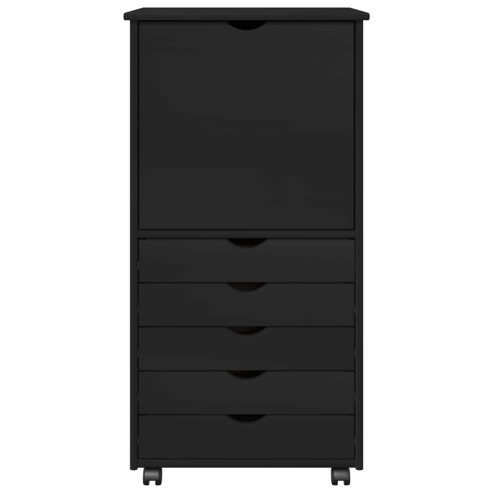 Rolling Kast met wiel Zwart 53 x 39 x 103 cm Massief Vurenhout