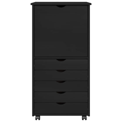 Rolling Kast met wiel Zwart 53 x 39 x 103 cm Massief Vurenhout