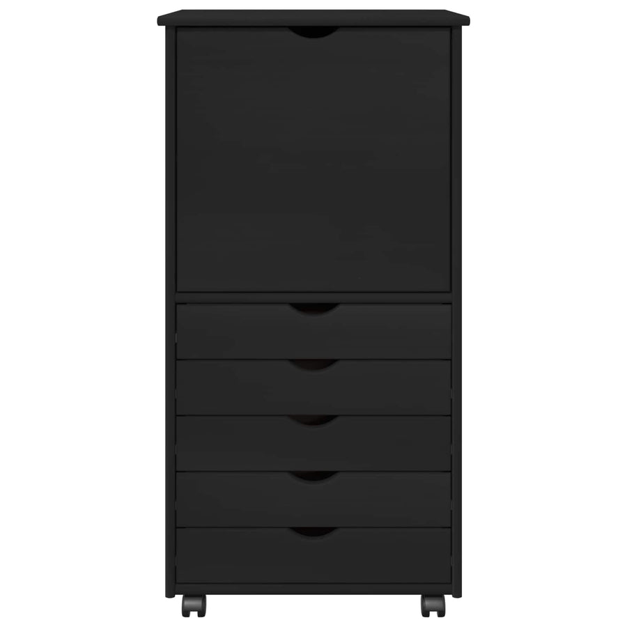 Rolling Kast met wiel Zwart 53 x 39 x 103 cm Massief Vurenhout
