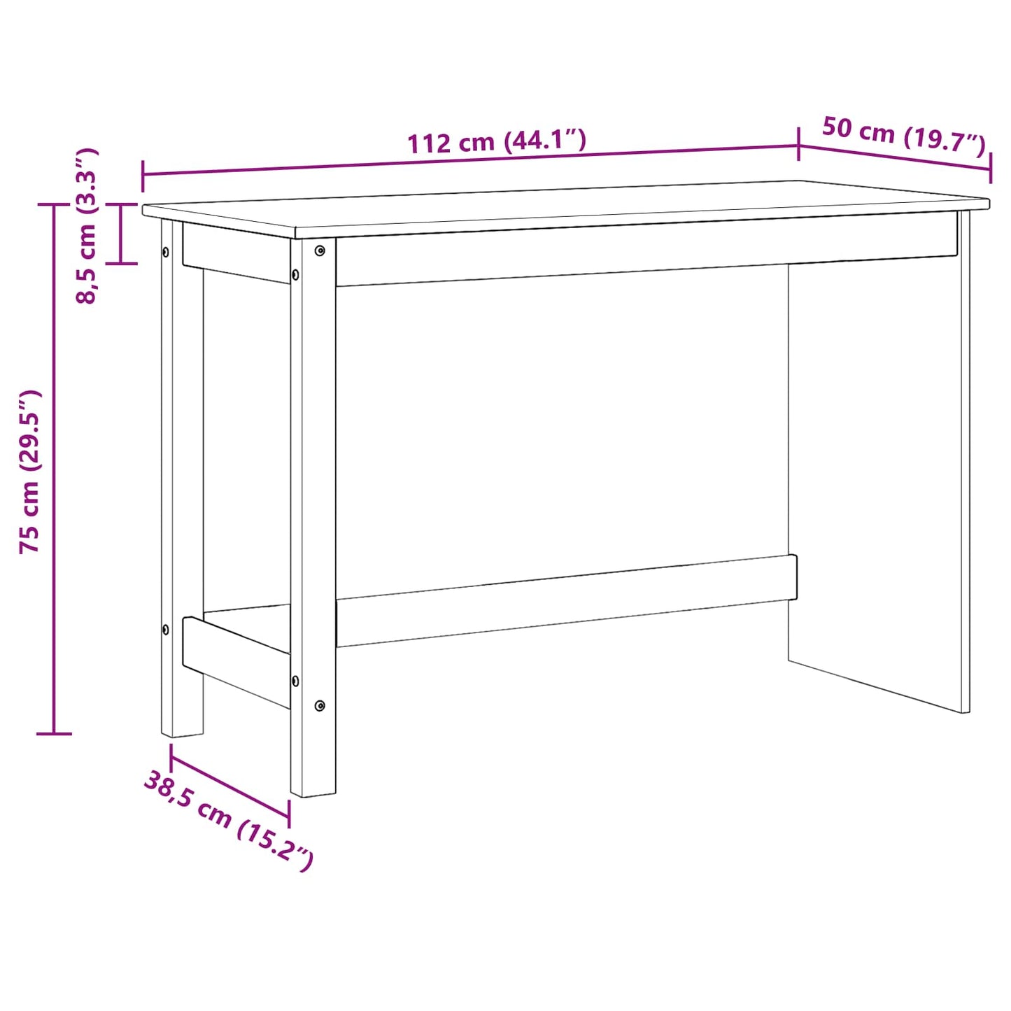 Bureau Grijs 112 x 50 x 75 cm Massief Vurenhout