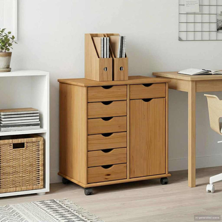 Rolling Kast Honingbruin 63,5 x 39 x 65,5 cm Massief Vurenhout