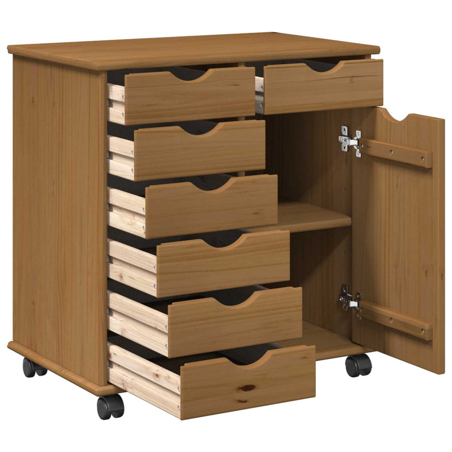 Rolling Kast Honingbruin 63,5 x 39 x 65,5 cm Massief Vurenhout