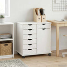 Rolling Cabinet with wheels White 63.5 x 39 x 65.5 cm Solid Spruce Wood