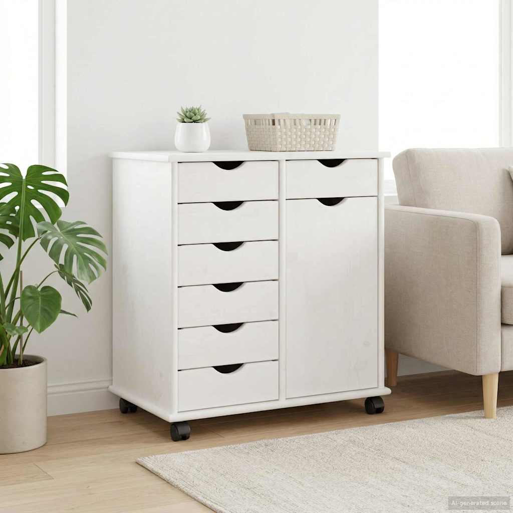 Rolling Kast met wiel Wit 63,5 x 39 x 65,5 cm Massief Vurenhout