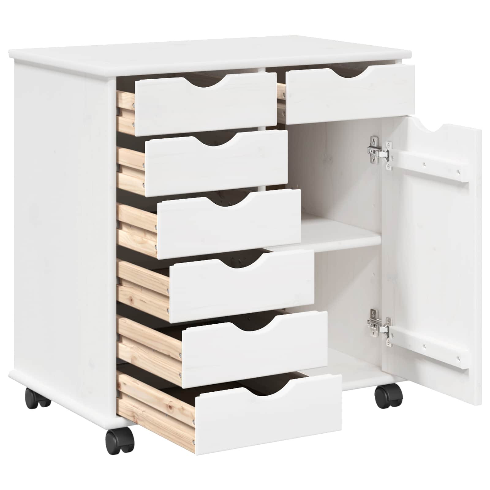 Rolling Kast met wiel Wit 63,5 x 39 x 65,5 cm Massief Vurenhout