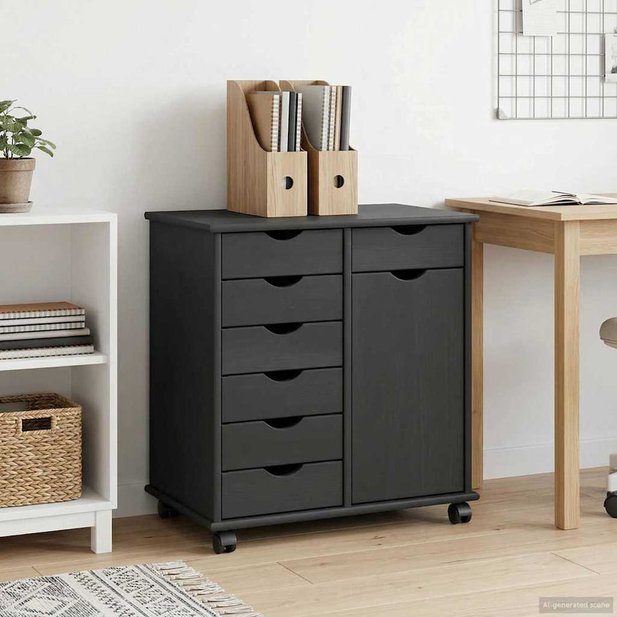 Rolling Kast Grijs 63,5 x 39 x 65,5 cm Massief Vurenhout