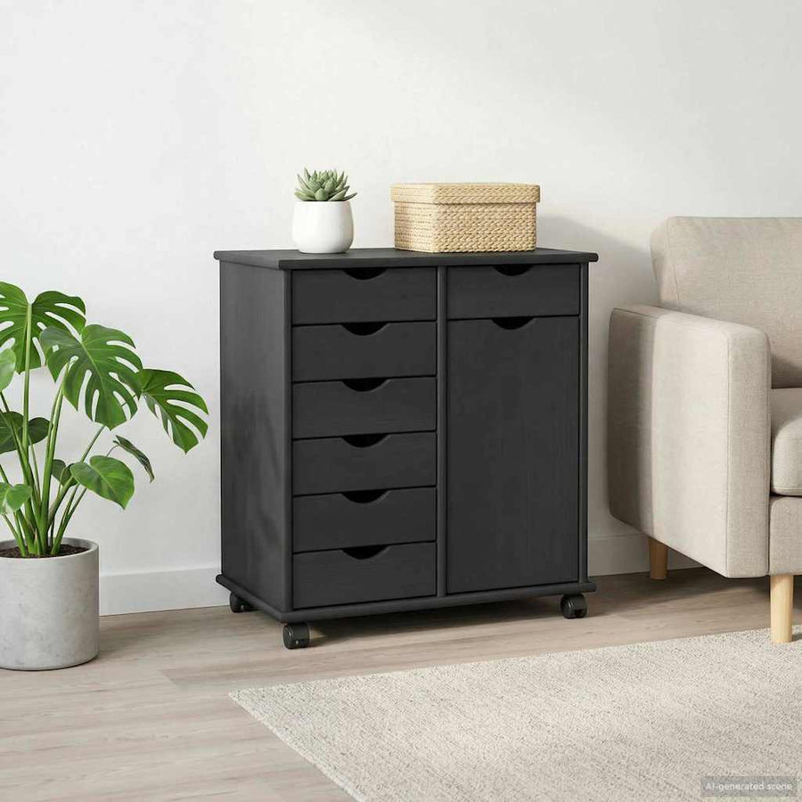 Rolling Kast Grijs 63,5 x 39 x 65,5 cm Massief Vurenhout
