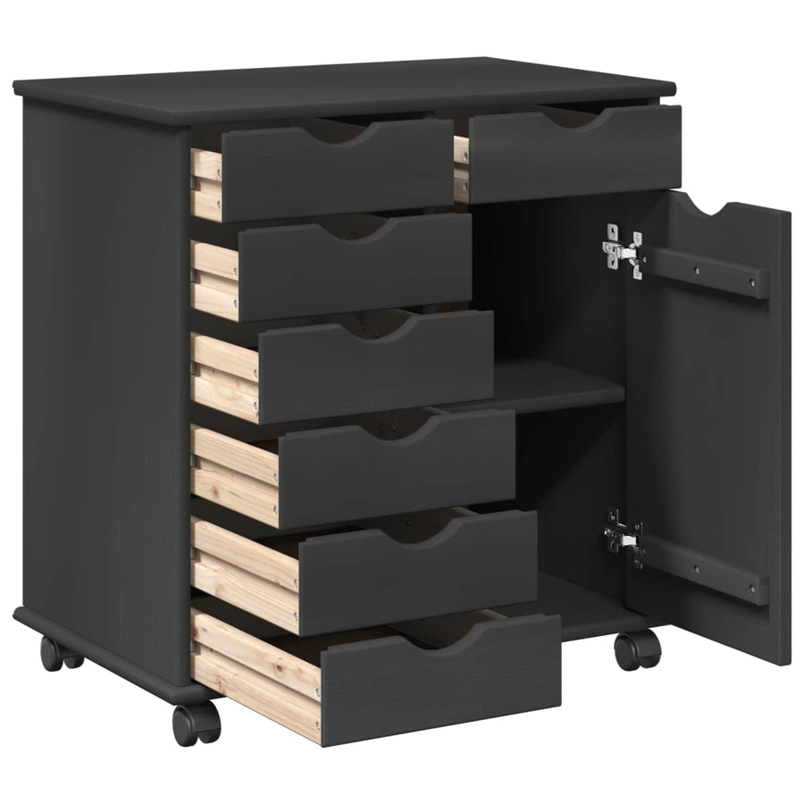 Rolling Kast Grijs 63,5 x 39 x 65,5 cm Massief Vurenhout
