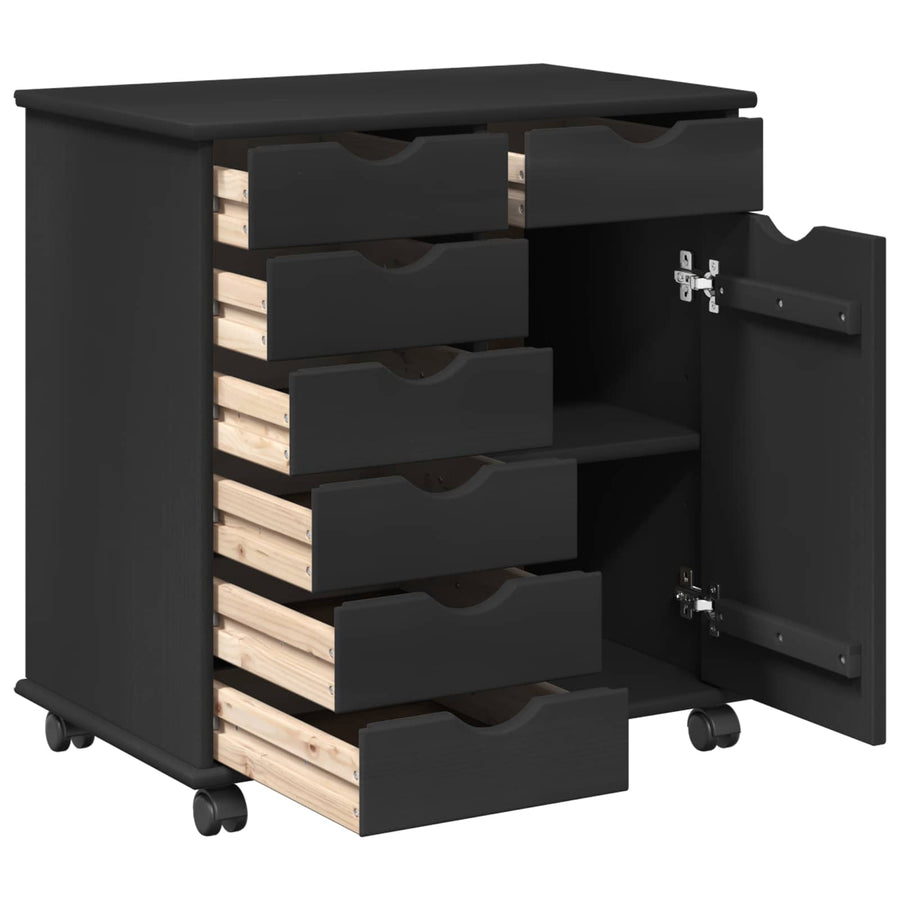 Rolling Kast Zwart 63,5 x 39 x 65,5 cm Massief Vurenhout