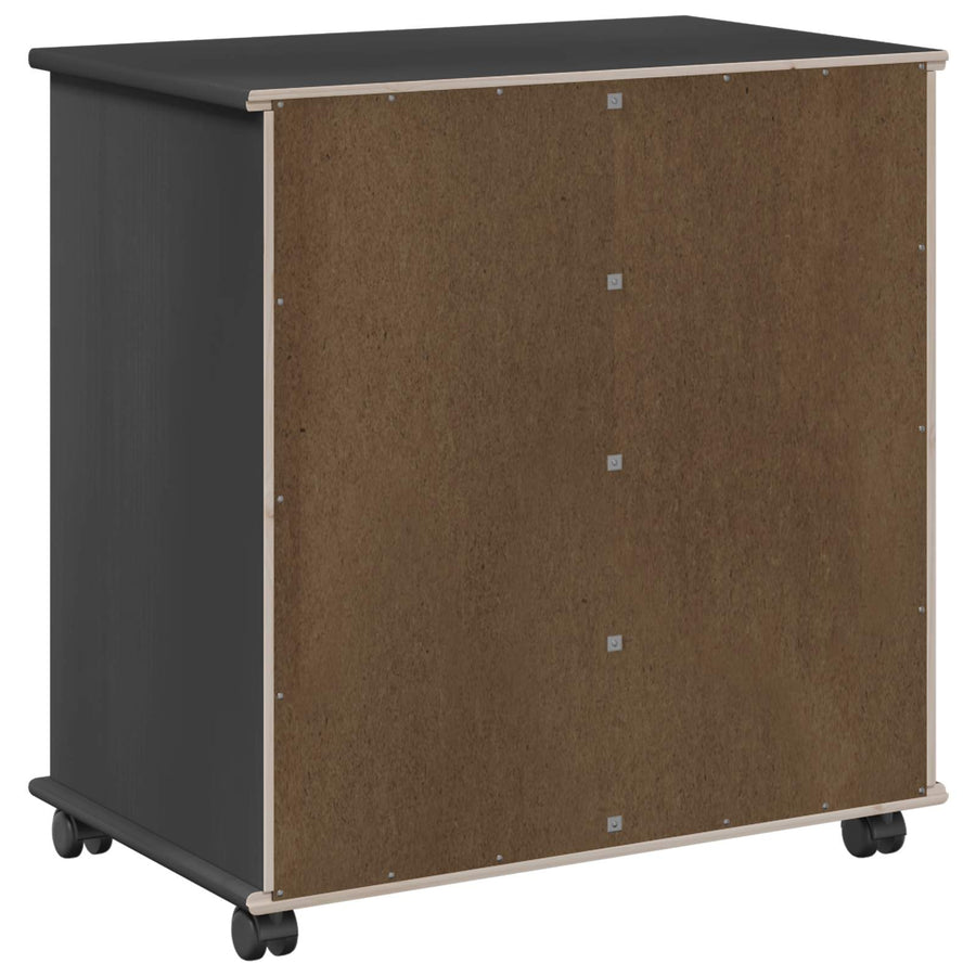 Rolling Kast Zwart 63,5 x 39 x 65,5 cm Massief Vurenhout