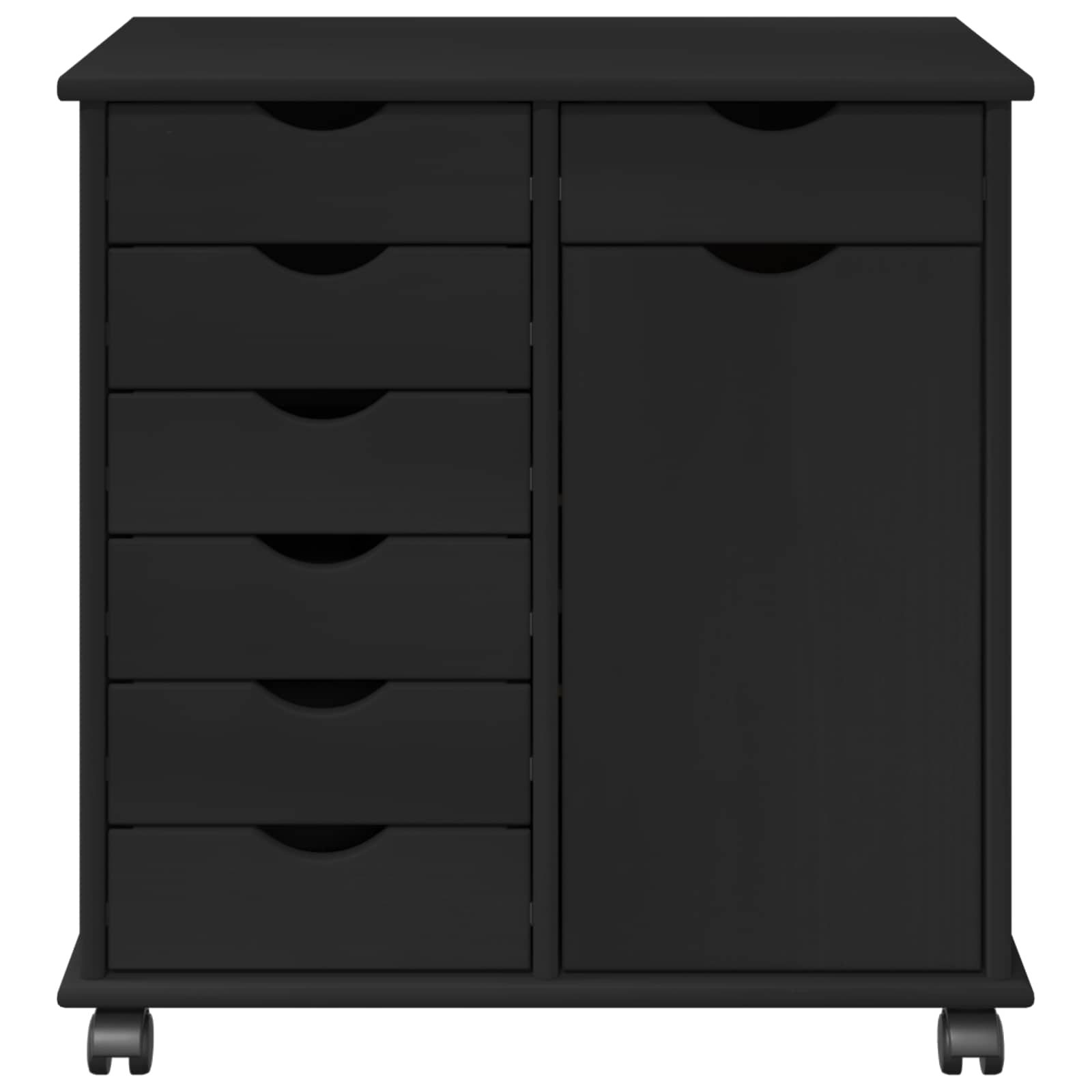Rolling Kast Zwart 63,5 x 39 x 65,5 cm Massief Vurenhout