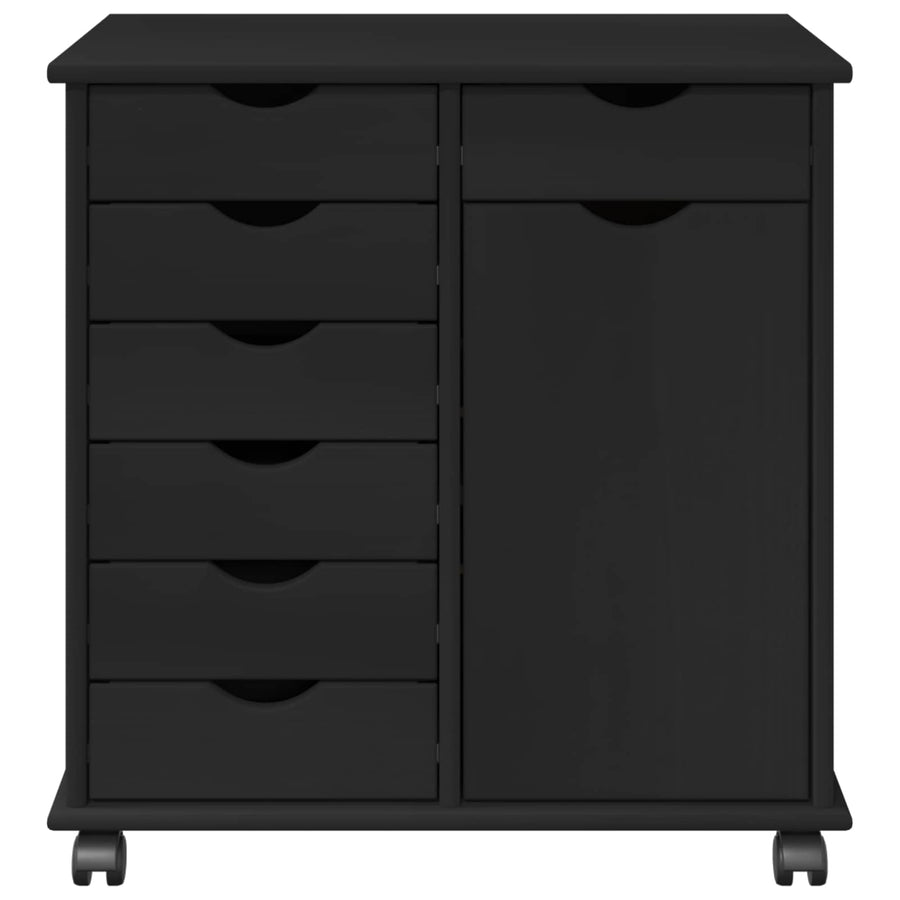 Rolling Kast Zwart 63,5 x 39 x 65,5 cm Massief Vurenhout