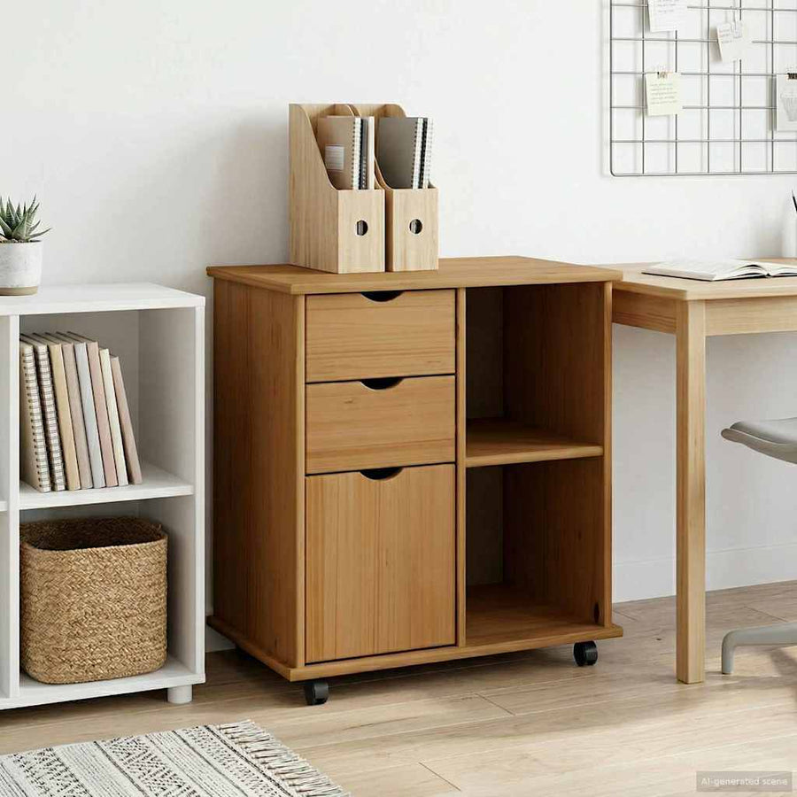Rolling Kast Honingbruin 63,5 x 39 x 65,5 cm Massief Vurenhout