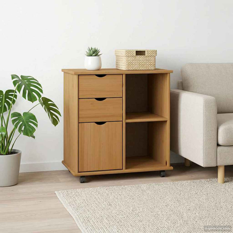 Rolling Kast Honingbruin 63,5 x 39 x 65,5 cm Massief Vurenhout