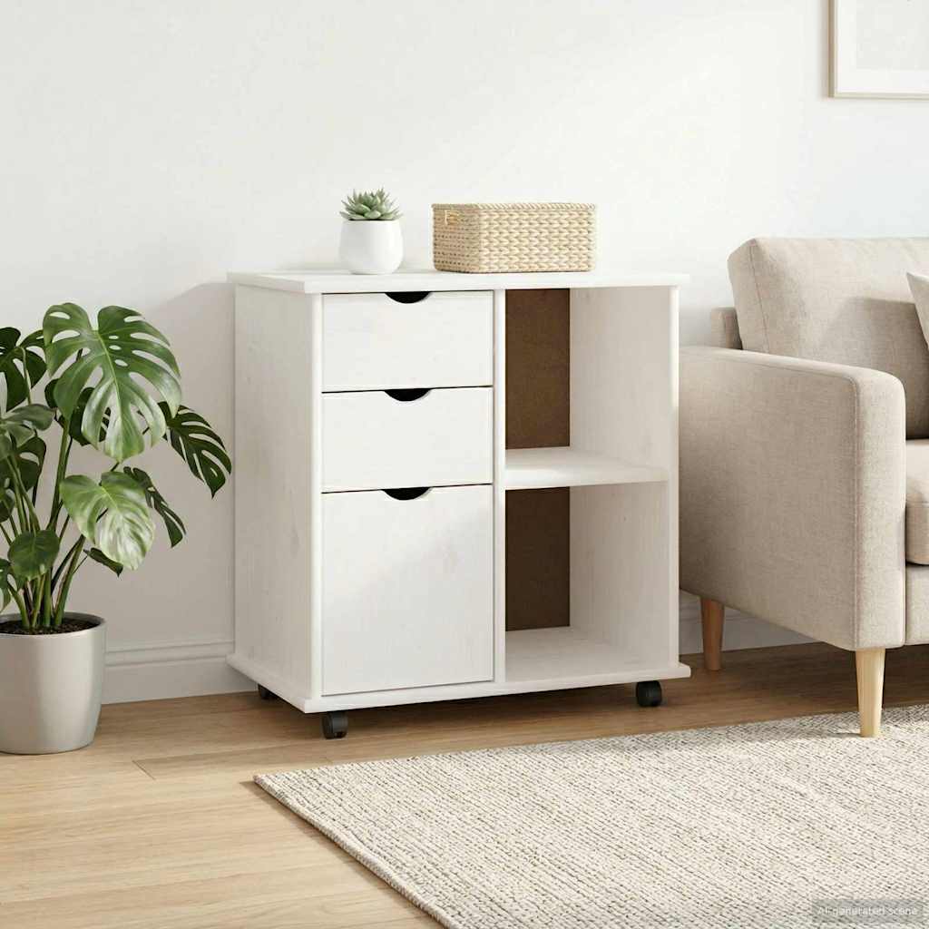 Rolling Kast met wiel Wit 63,5 x 39 x 65,5 cm Massief Vurenhout