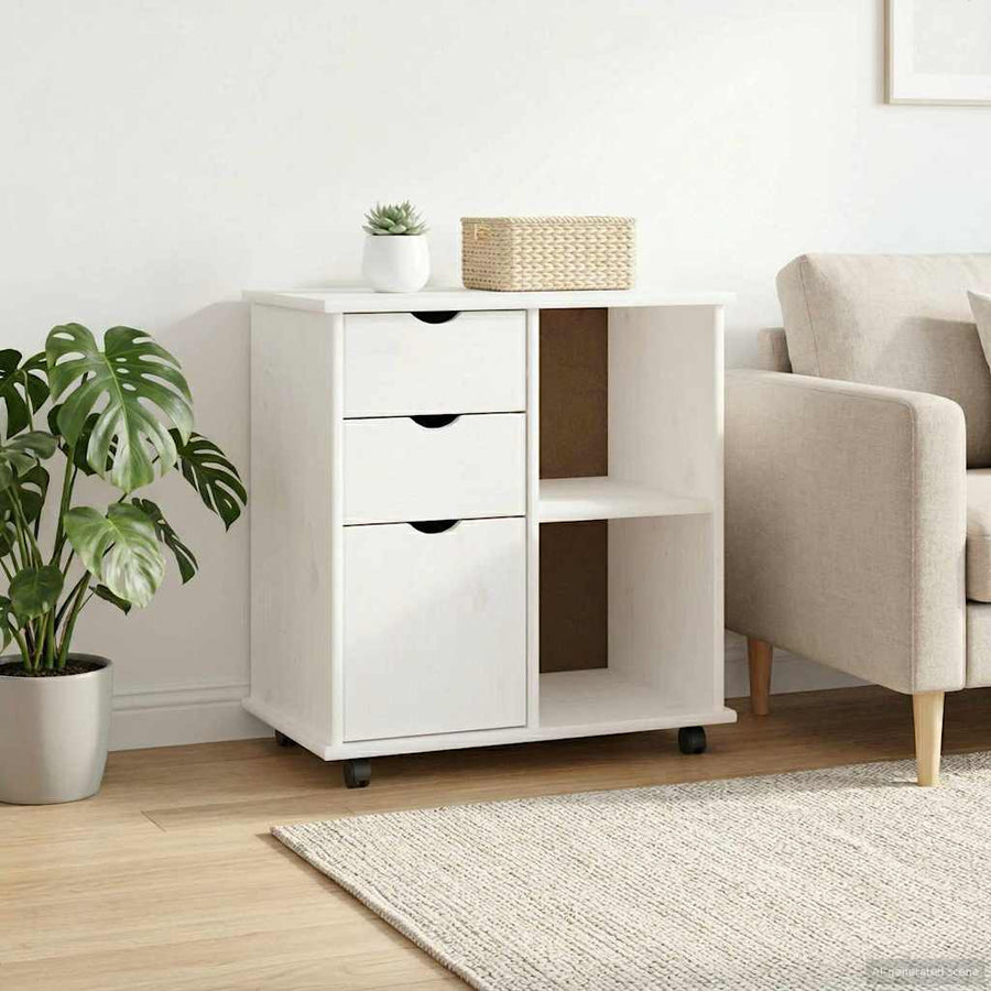 Rolling Kast met wiel Wit 63,5 x 39 x 65,5 cm Massief Vurenhout