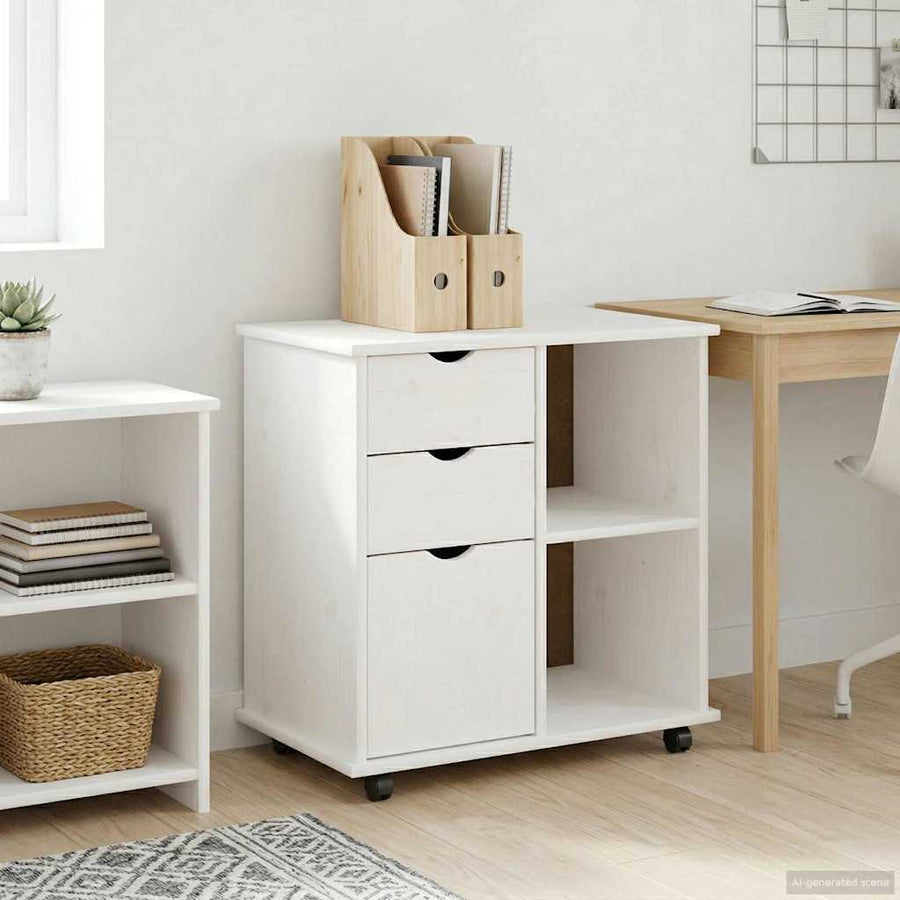 Rolling Kast met wiel Wit 63,5 x 39 x 65,5 cm Massief Vurenhout