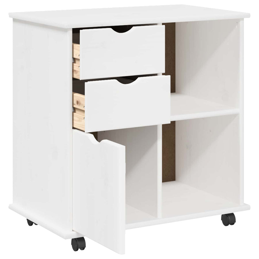 Rolling Kast met wiel Wit 63,5 x 39 x 65,5 cm Massief Vurenhout